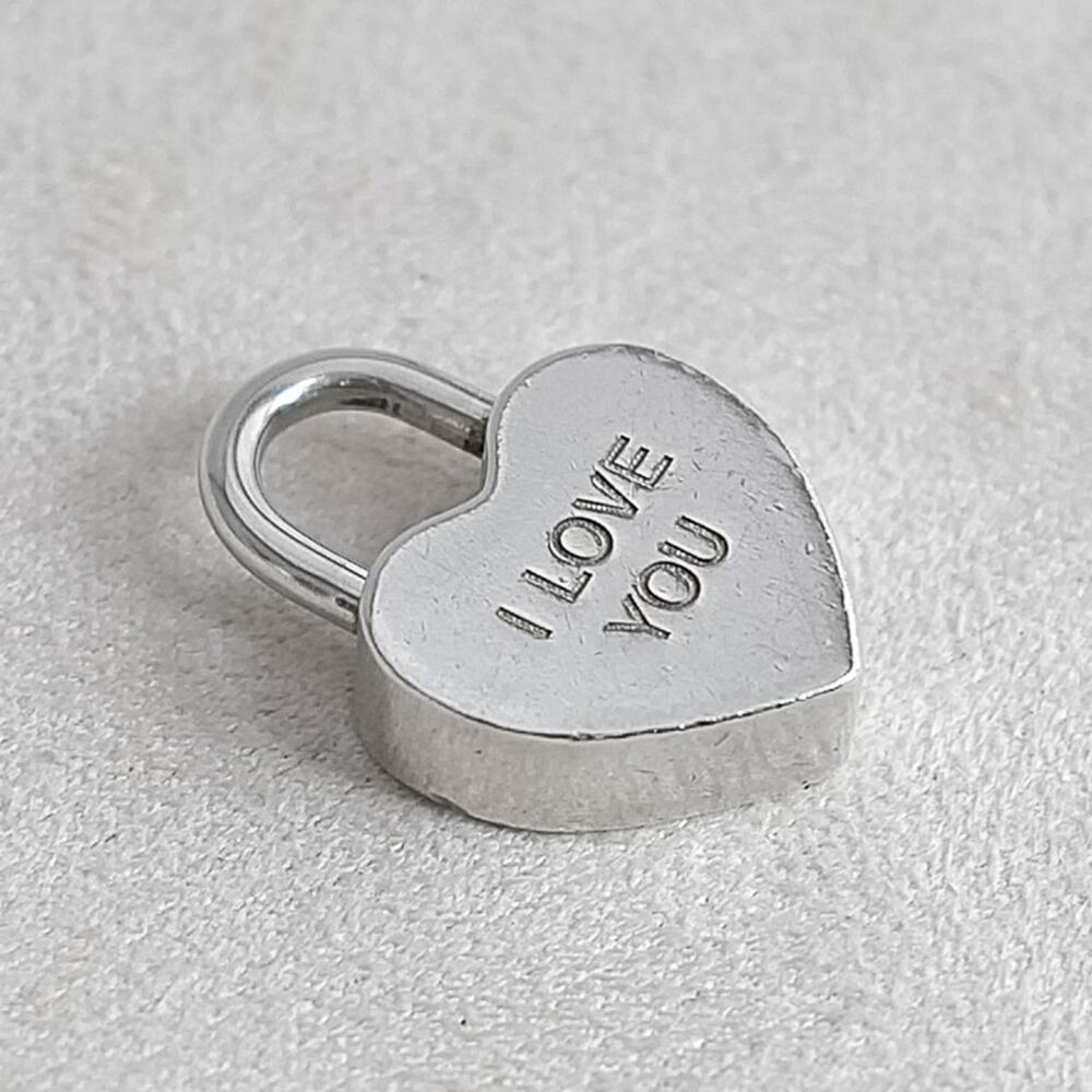 Tiffany & Co Silver I LOVE YOU Heart Padlock Pendant Charm Retired 21mm 8.2g